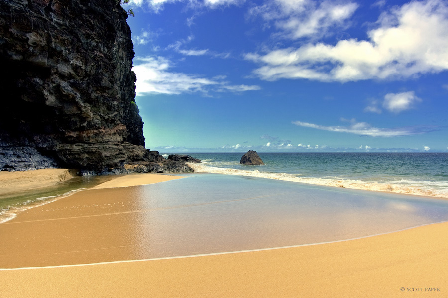 The Hanakapi`ai beach is a two mile hike on the Kalalau trail on the beautiful island of Kauai.